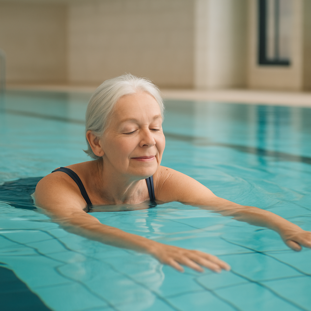 Ältere Person schwimmt entspannt im <a href=