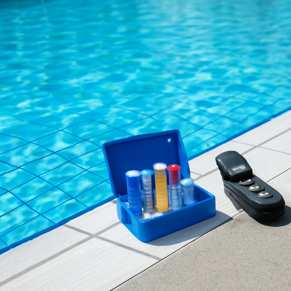 Becken mit Chlorplatten und Messgerät