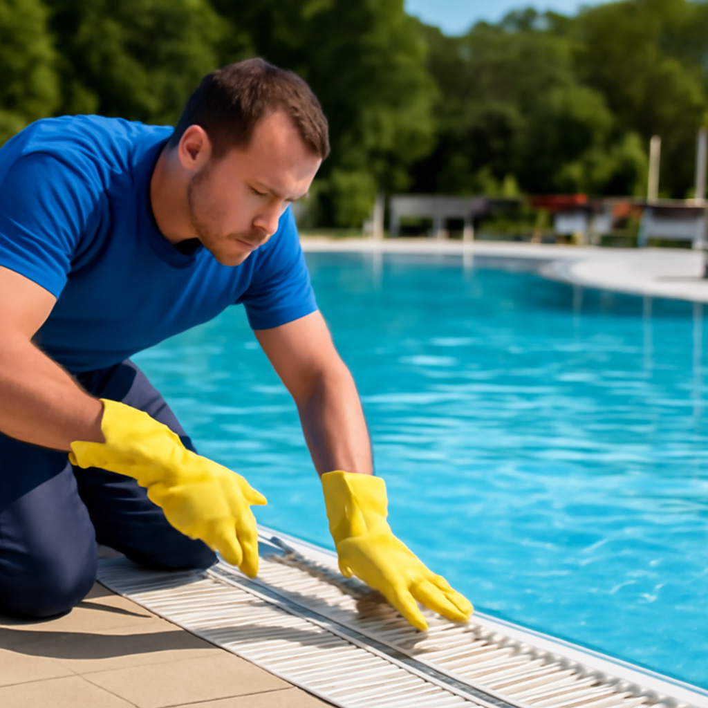 Reinigungsarbeiten am Beckenrand