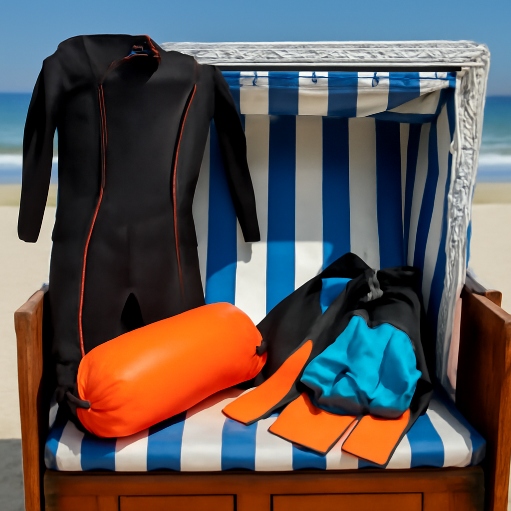 sauber gespülte Ausrüstung an einem Strandkorb