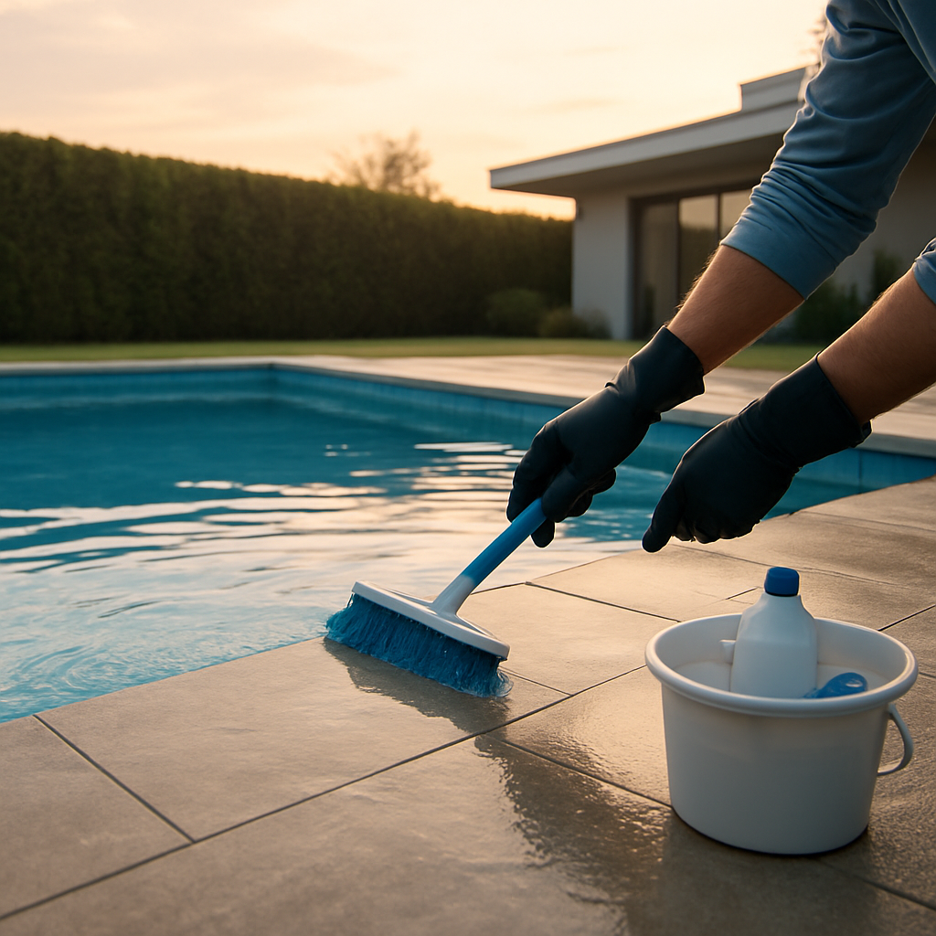 Gründliche Reinigung des Pools vor Abreise