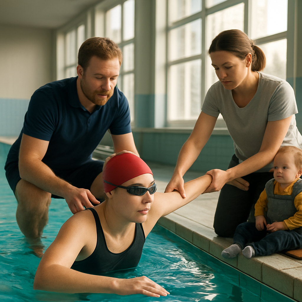 Para-Schwimmerin beim Training in Berlin am Beckenrand