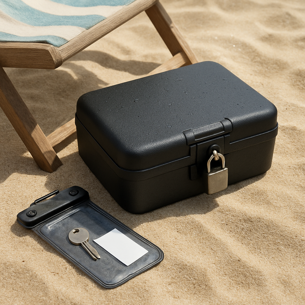 Strandsafe am Liegestuhl sichere Zwischenlagerung