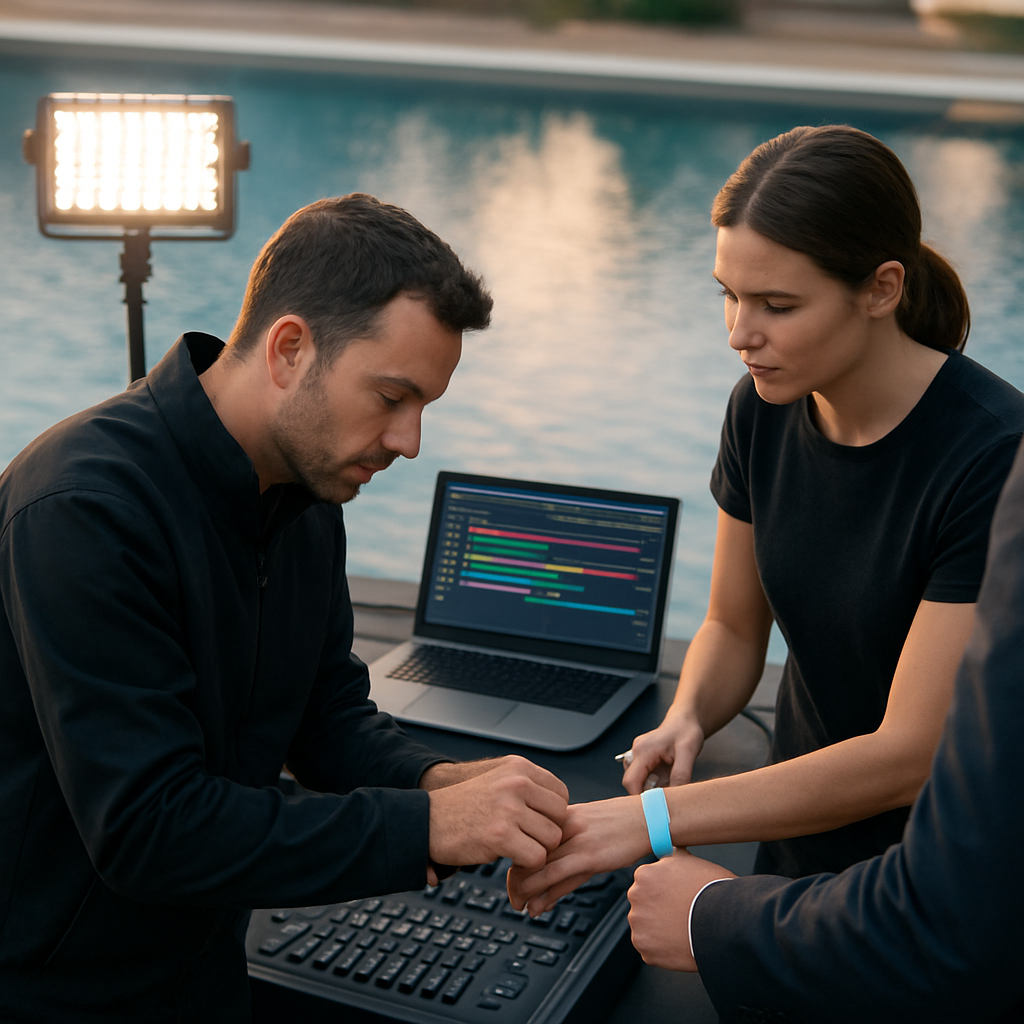 DMX-Steuerung trifft kabellose Wristlinks am Poolrand.