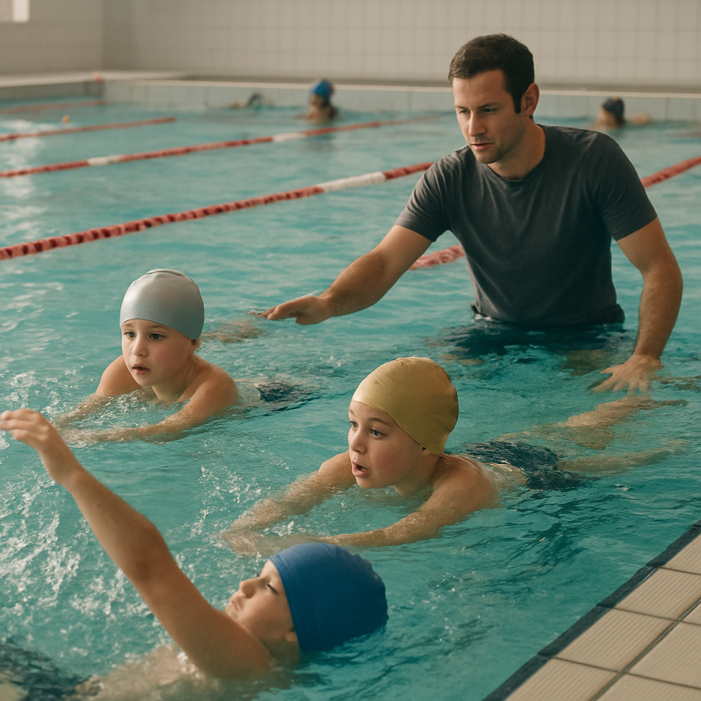 Drei Kinder trainieren Bronze, Silber, Gold im Kurs