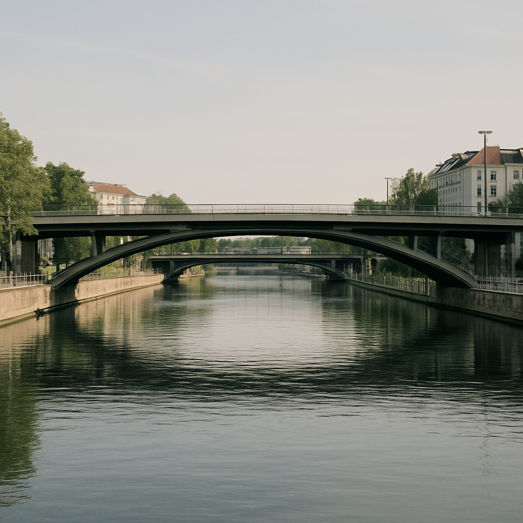 Spreekanal unter Brücken – Sicherheitszone sichtbar