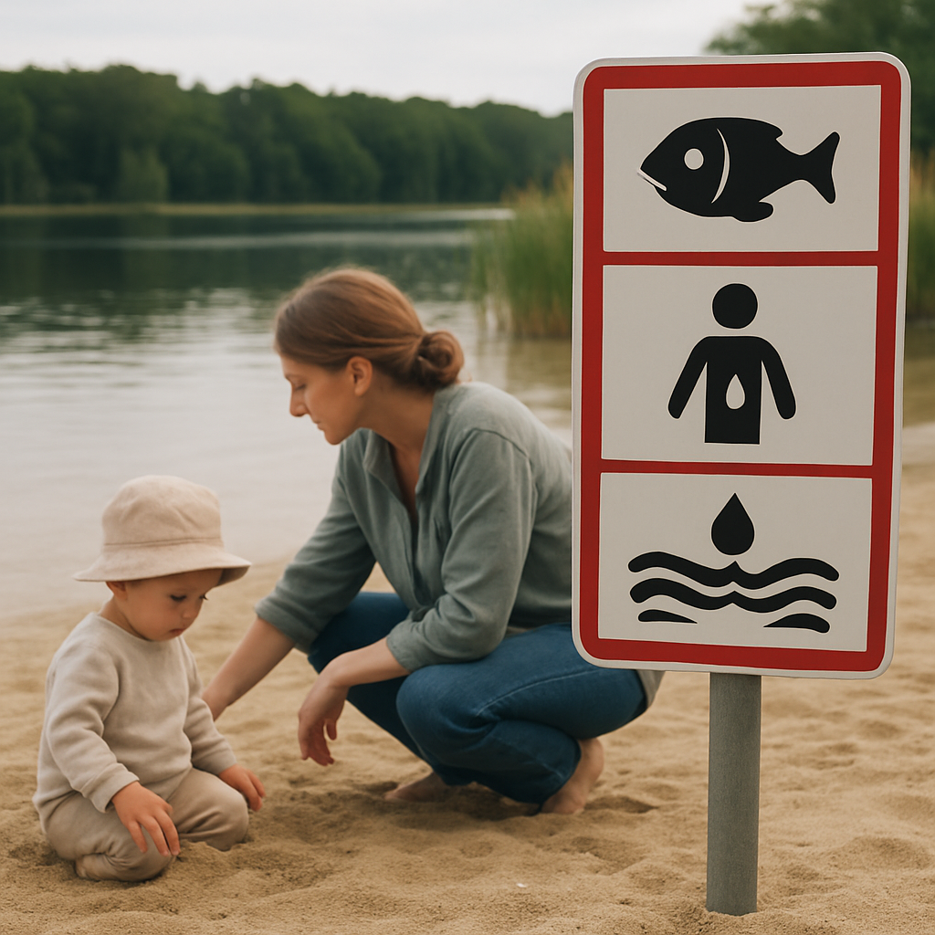 Warnhinweis am Seeufer zum Kleinkind-Schutz