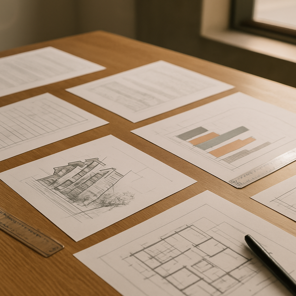 Schwelm-Förderplan neben Architekturskizzen auf dem Tisch