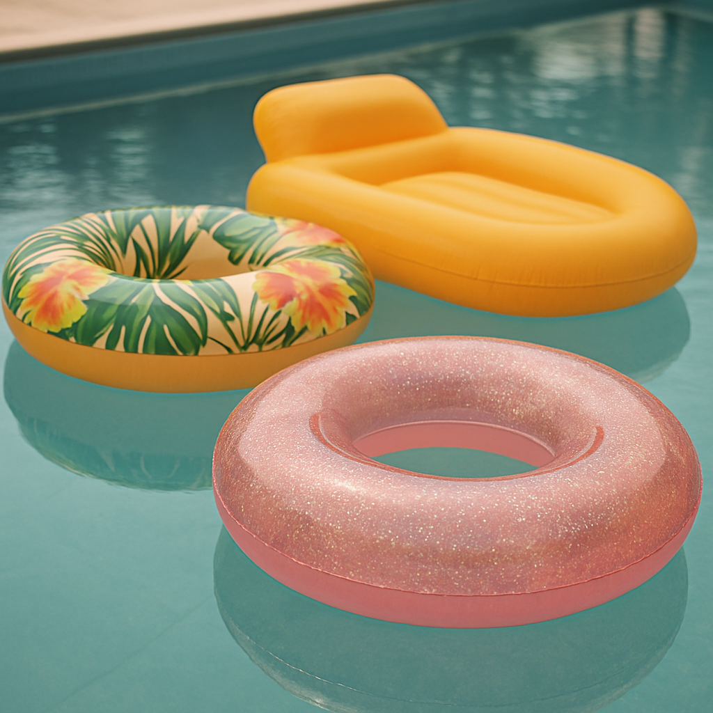 Großformatige Ringe bilden Wasser-Inseln im Pool.