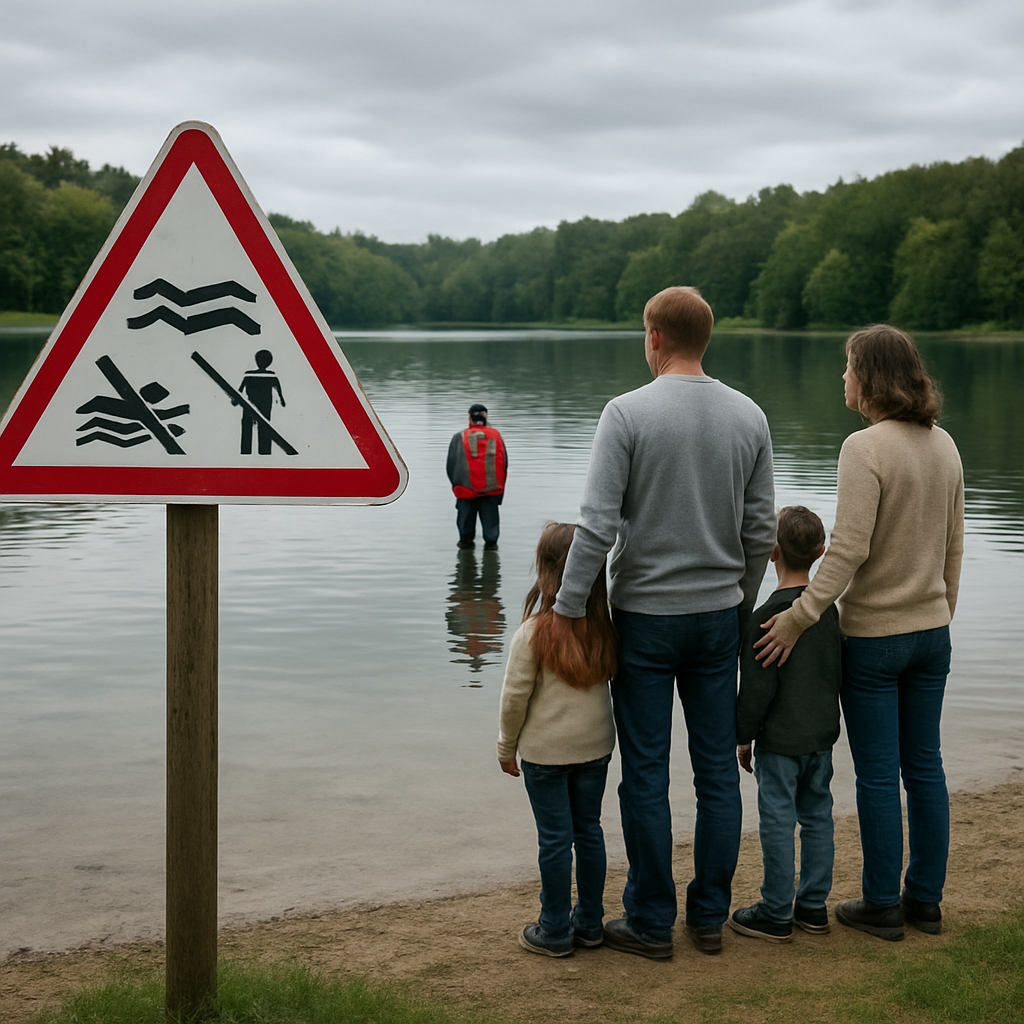 Sichtbar informierende Warnhinweise am Seeufer