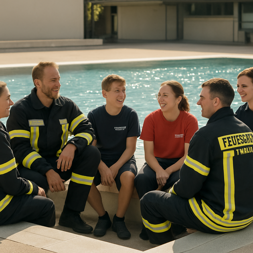 Jugendfeuerwehr und Feuerwehr am Vulkanbad genießen das Freibad