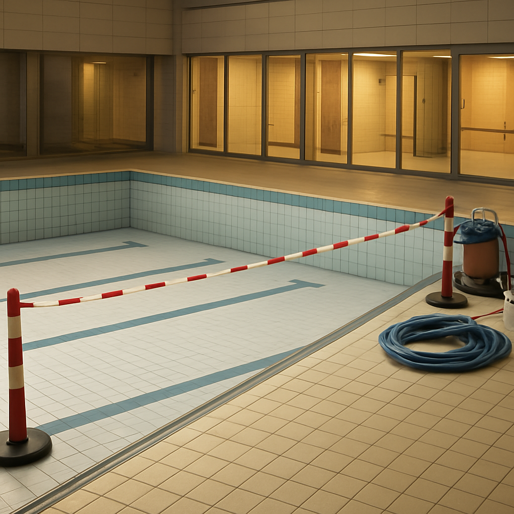 Leeres Schwimmbad im Sommerpause-Zeitraum