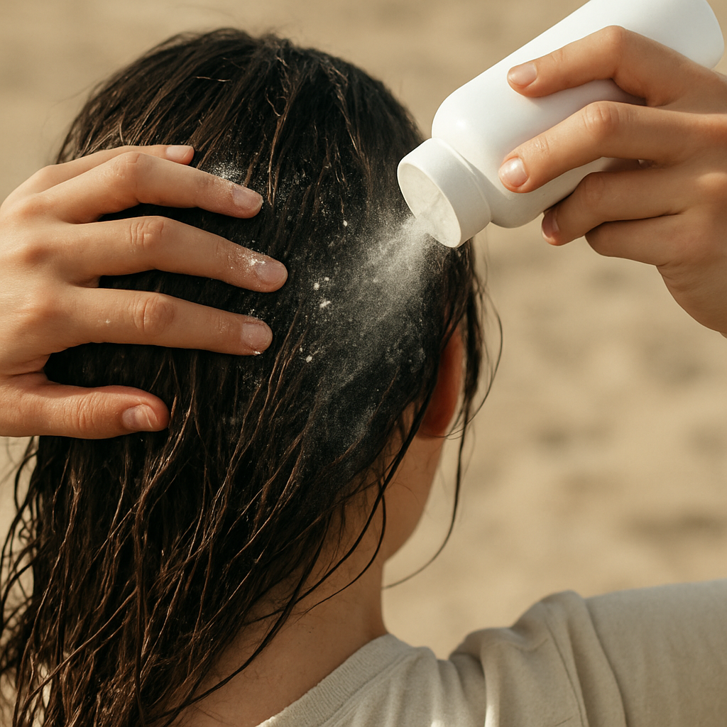 Haare vom Sand lösen mit Puder