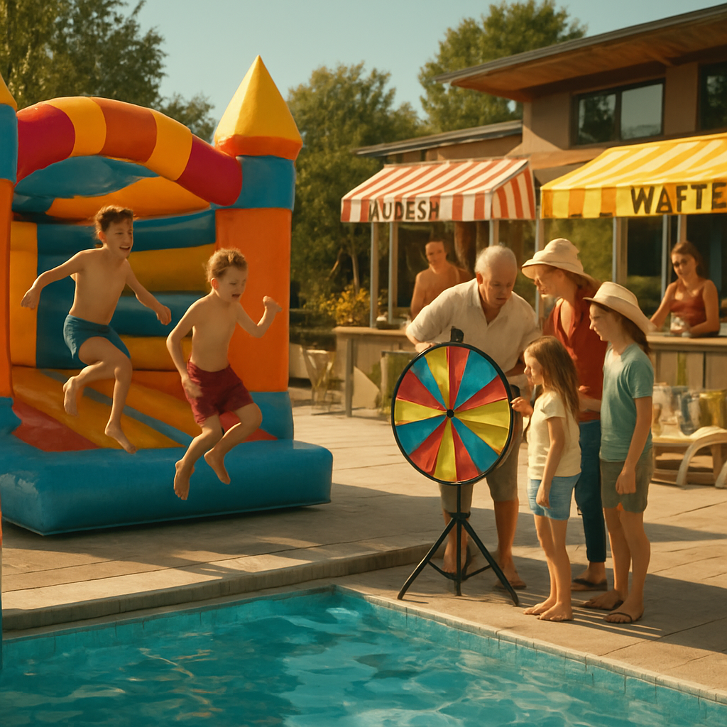 Beckenrand voller Spiel, Essen und Sommerfreude