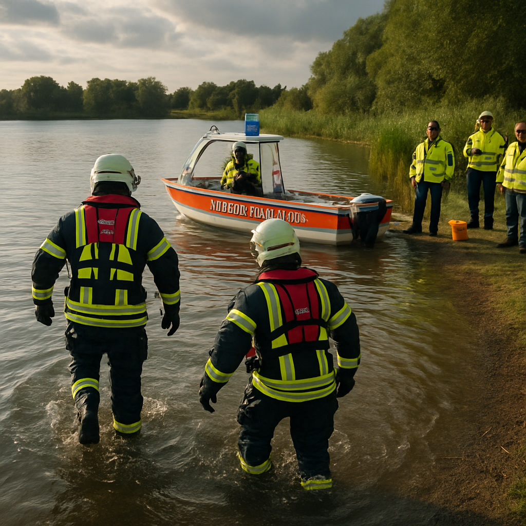 Zwei Feuerwehrleute im Wasser beim Großeinsatz
