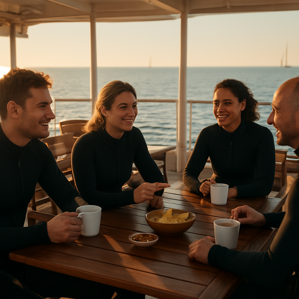 Gemeinschaft am Sonnendeck bei Sonnenlicht.