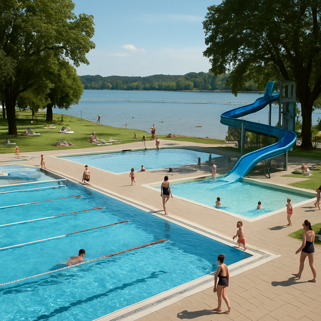 Becken-Layout mit Rutschen und Stadtsee-Anbindung