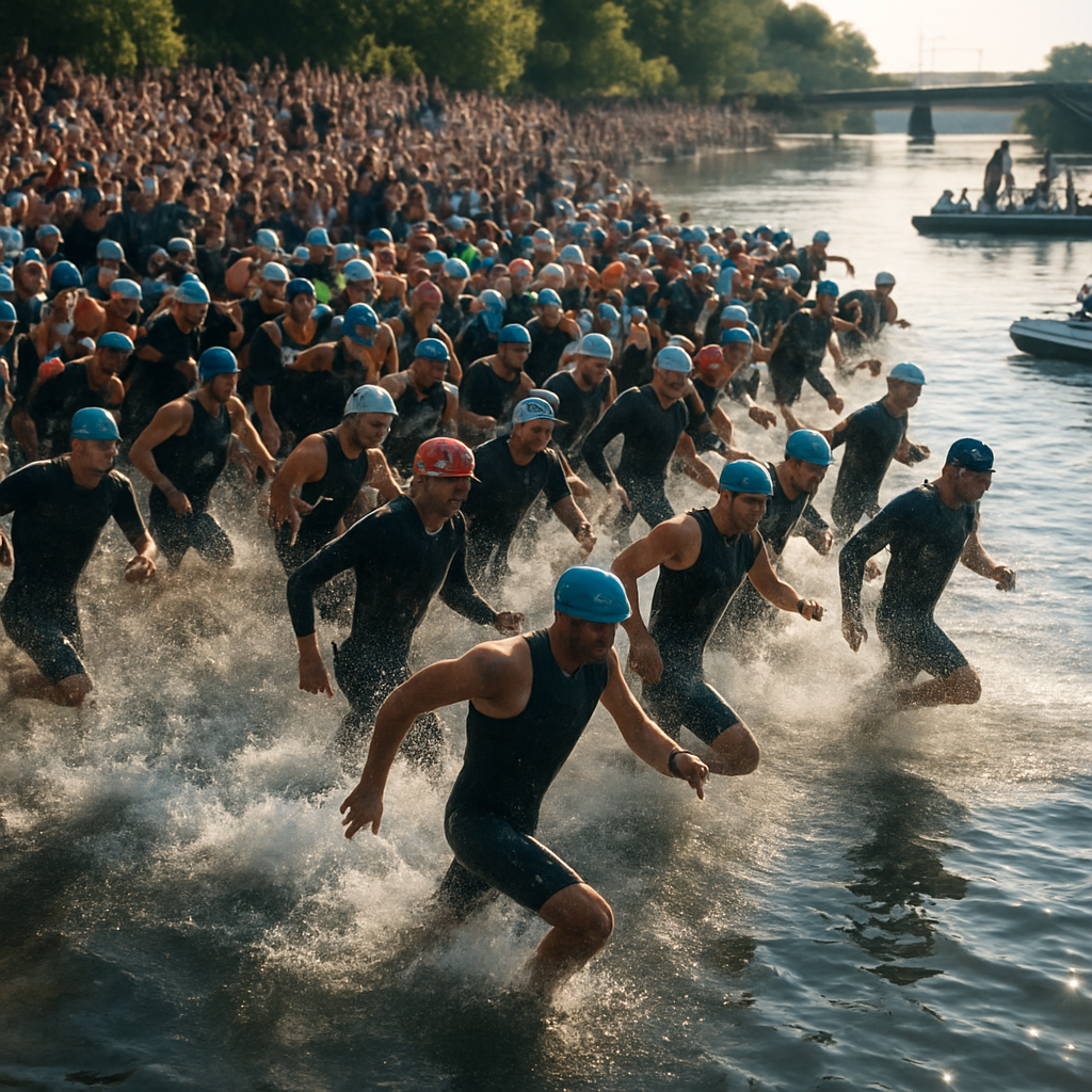 Massenstart am Neckar im Morgengrauen, Heilbronn