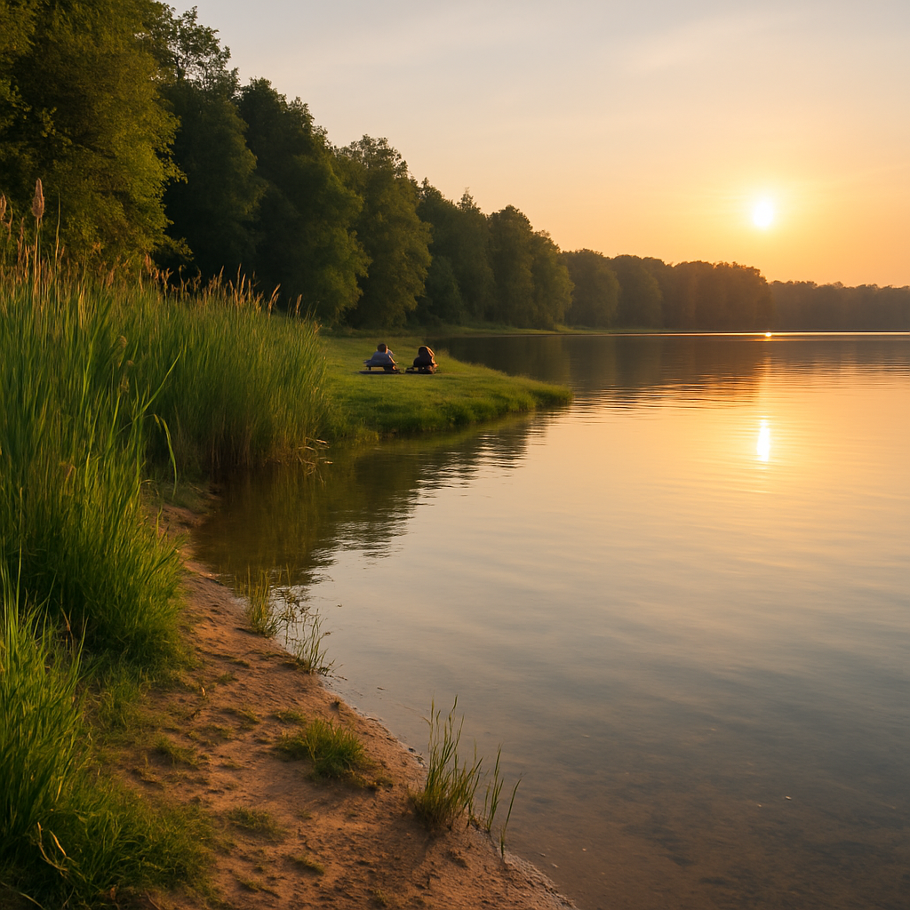 Naturnahe Uferpartien am Pilsensee mit Gräsern und Wasser