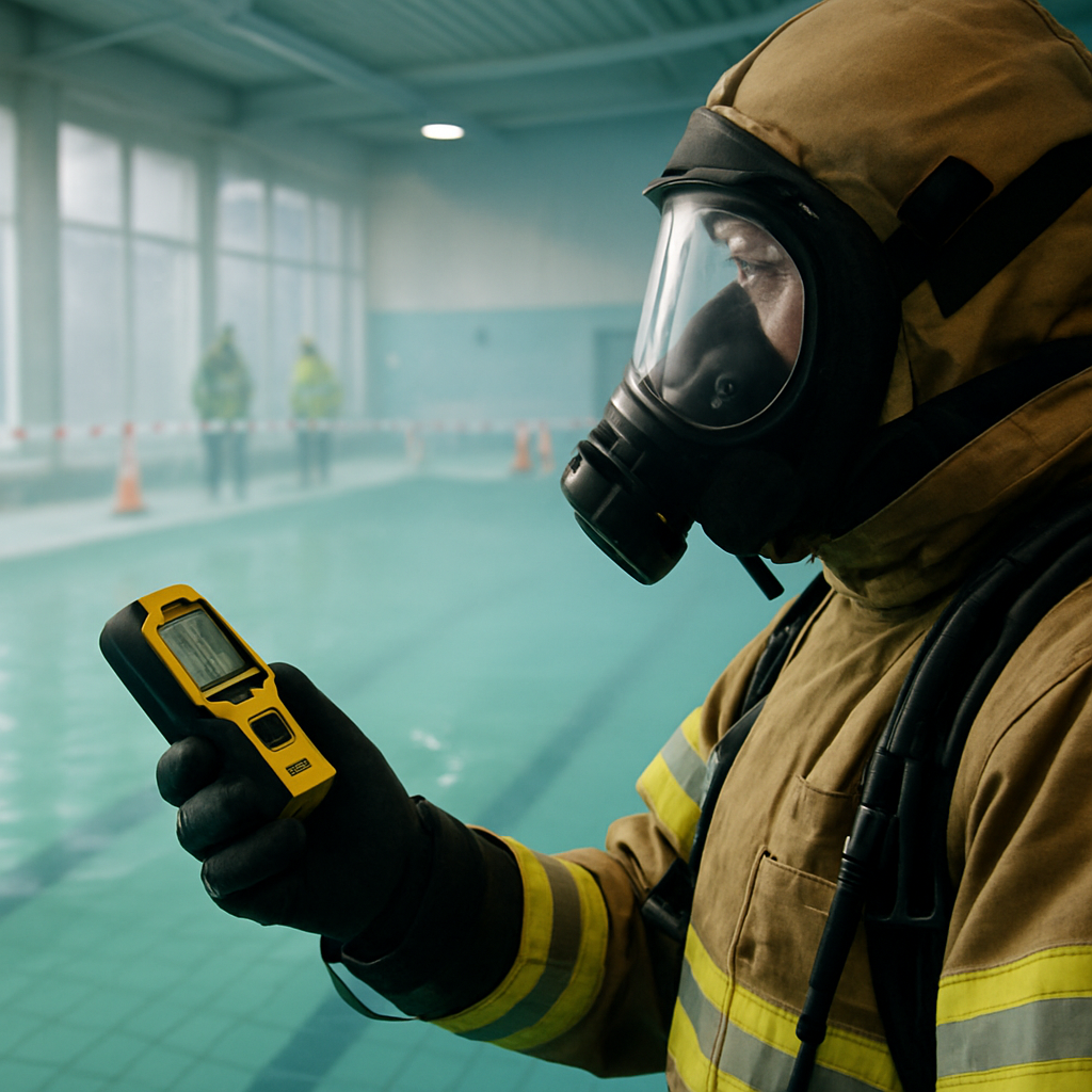 Feuerwehr untersucht Verdacht auf Chlorgas mit Detektor