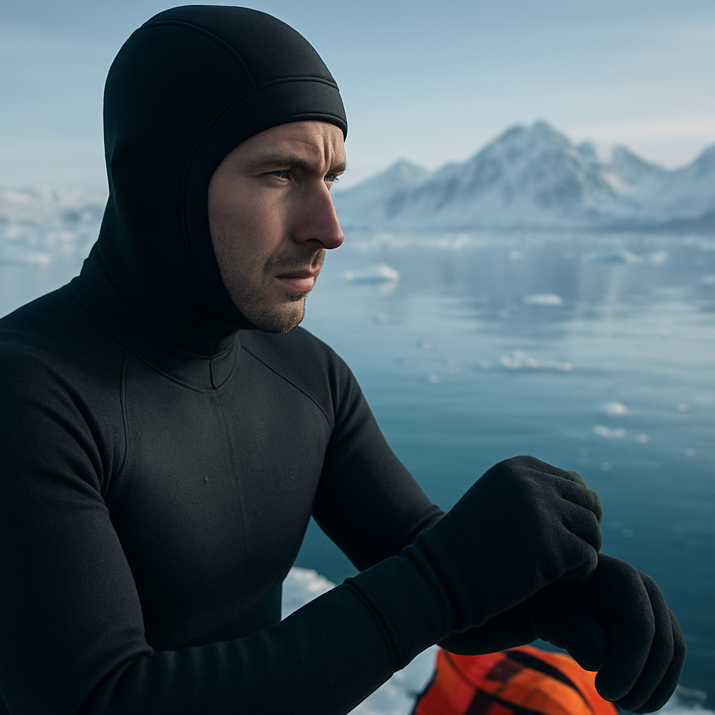 Burgenländischer Extremsportler vor arktischer Küstenlinie