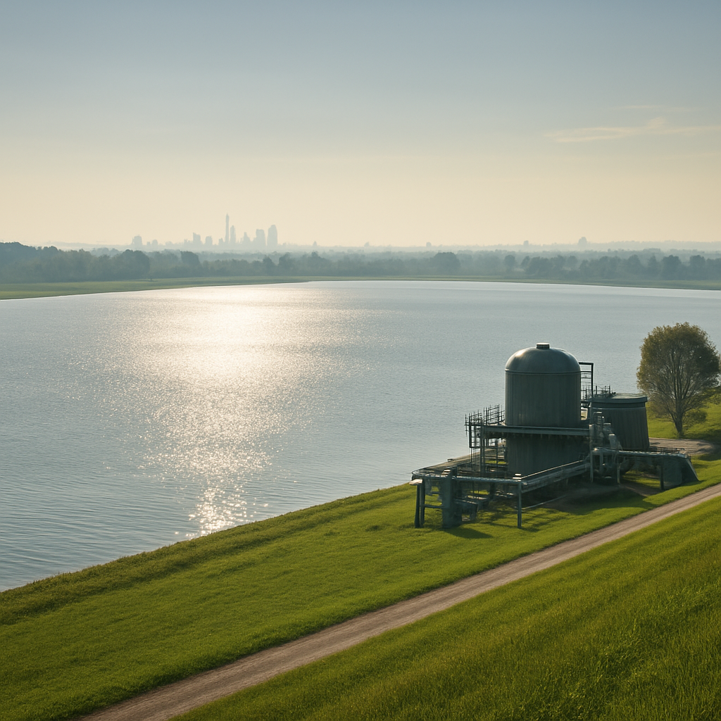 Reservoir und Landschaft als Wasserquelle nahe München.