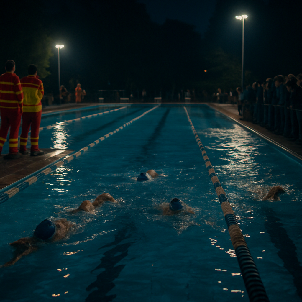 Nacht-Schwimmen im Ostbad: Bahnen im Lichterschein.