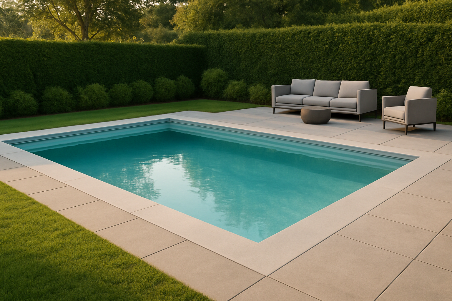 Aruba von Tallman Pools: Fiberglass-Pool im klaren Rechteck-Design mit Tanning-Ledge