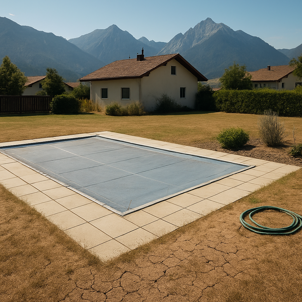 Leerer Pool, trockene Gärten in Zirl
