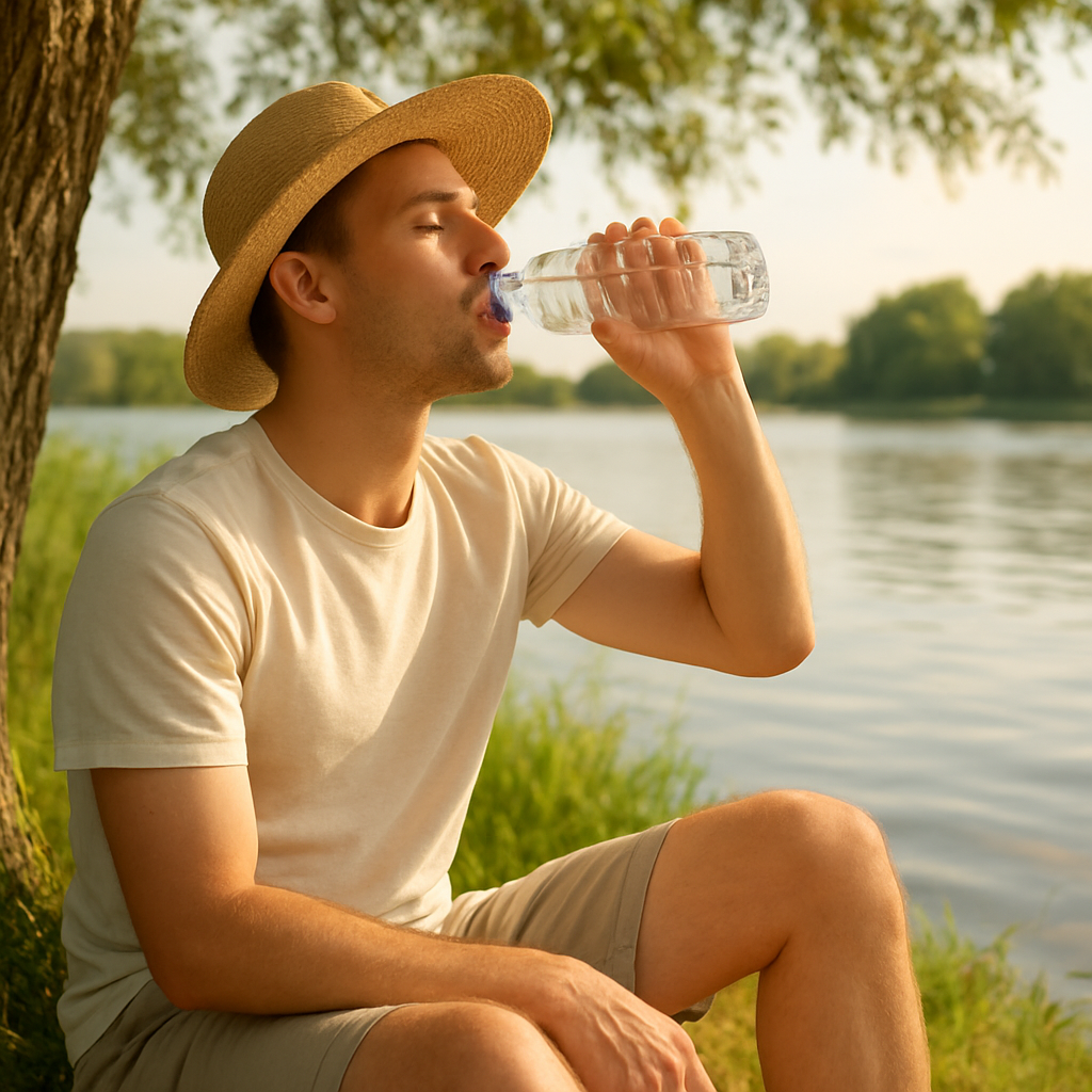 Erfrischungspause bei großer Hitze am See.