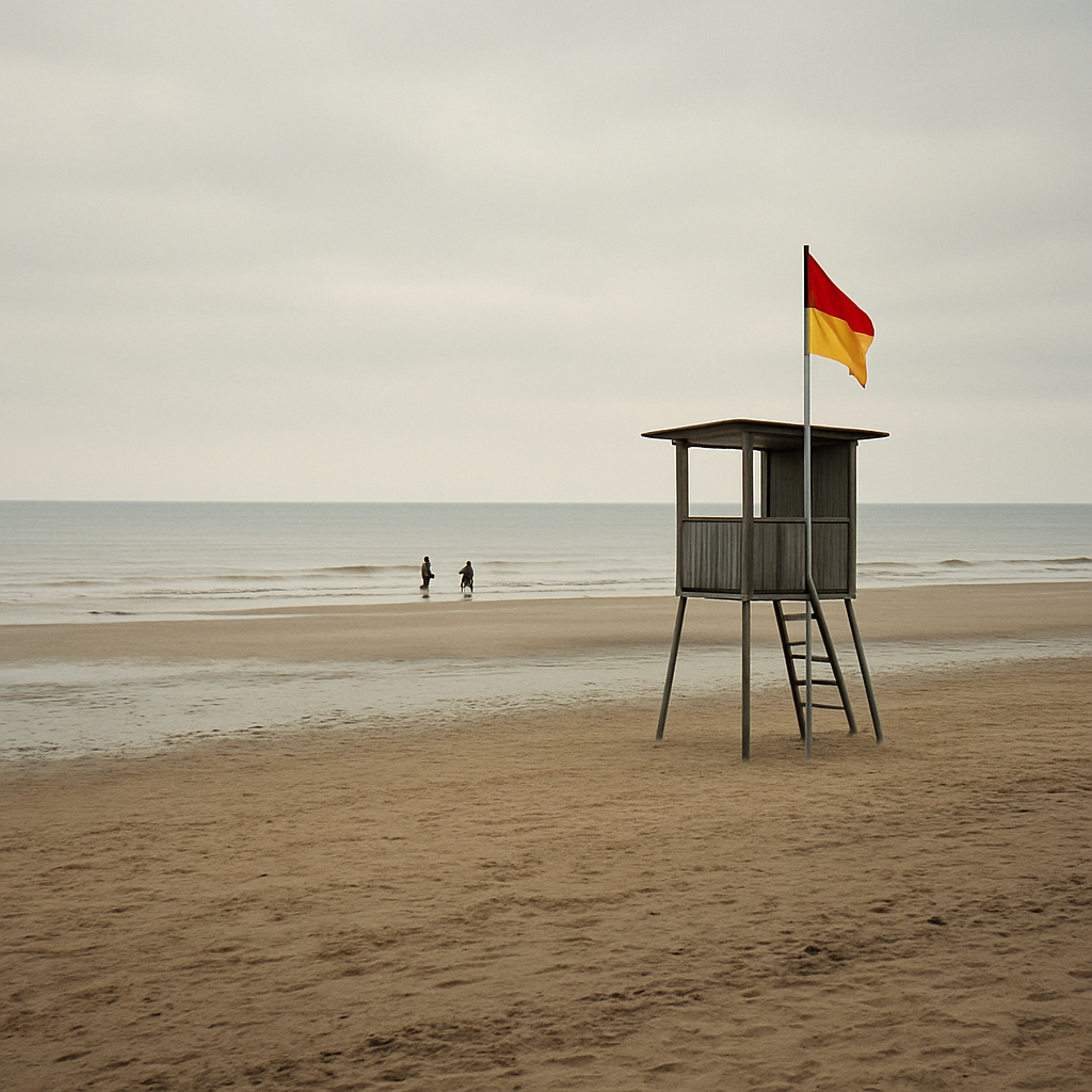 Küstenabschnitt Drewoldke mit Warnflaggen am Strand