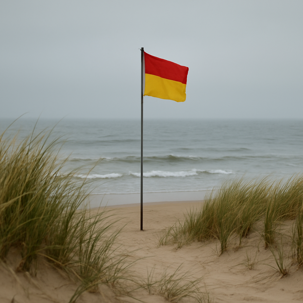 Warnflagge am Strand weist auf Gefahren hin